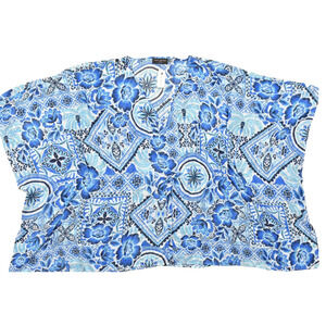 Lane Bryant Sz 26/28 Blue Floral Tile Print V-Neck Kaftan Chiffon Tunic Top NWT